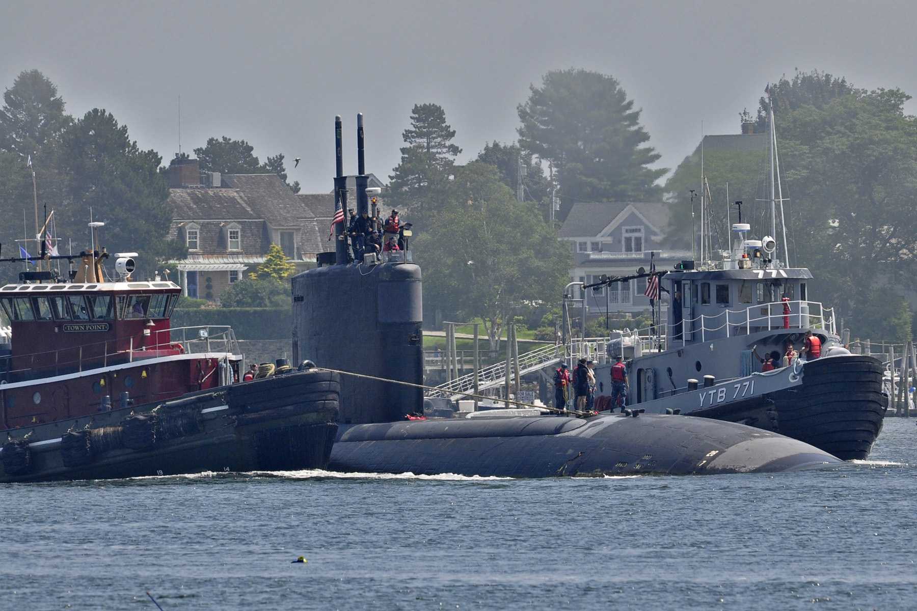 Nuclear Submarine Arrives At Portsmouth Naval Shipyard For Maintenance