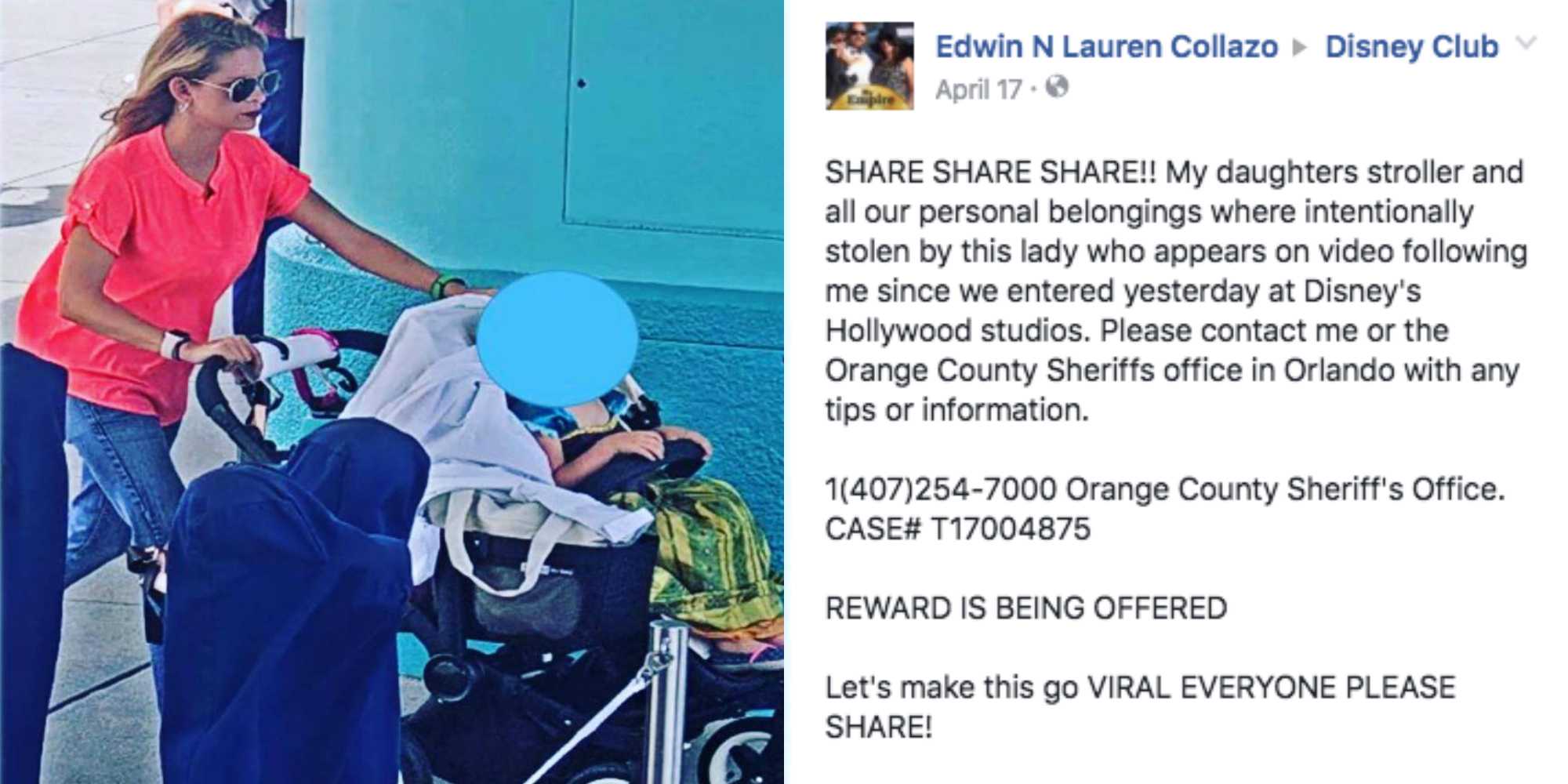 Woman steals mom's stroller at Disney, then tries to sell it on Facebook
