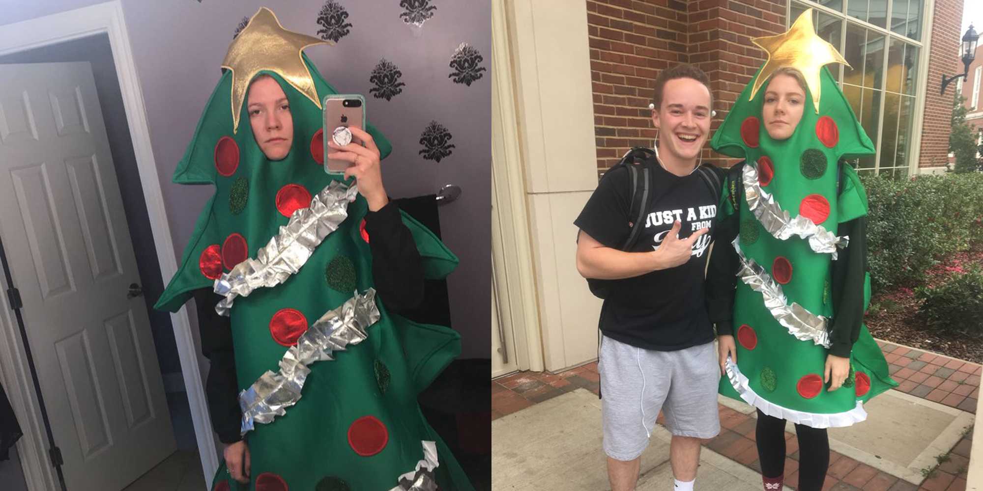 This college student has to wear a Christmas tree costume for the rest of the semester