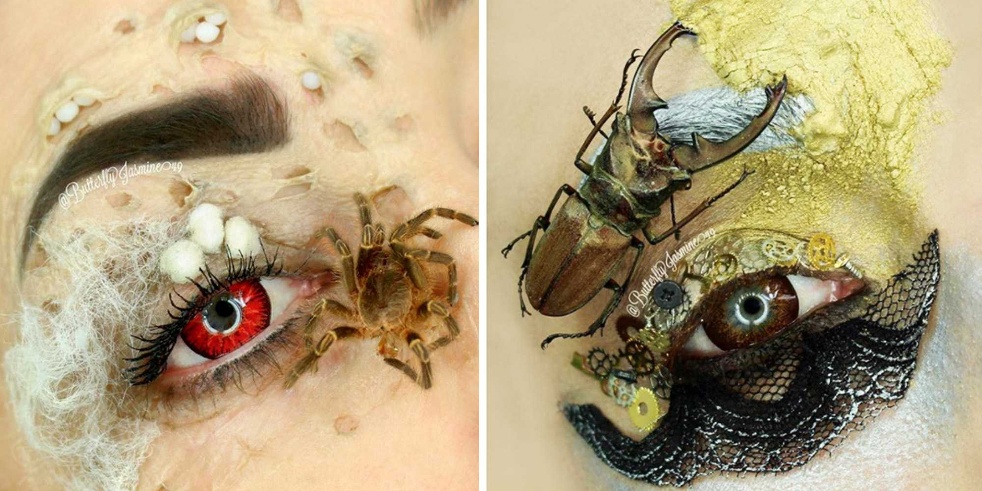 This makeup artist uses real bugs on her face