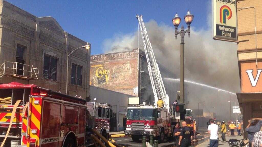 3alarm fire rips through historic Stockton hotel