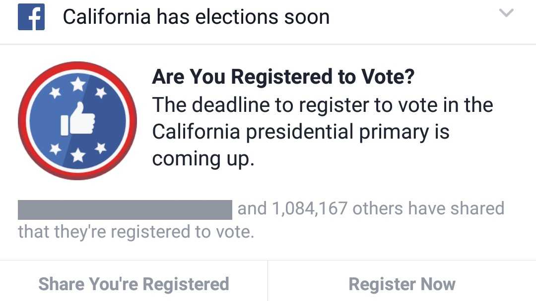 California voter registration spikes during Facebook push