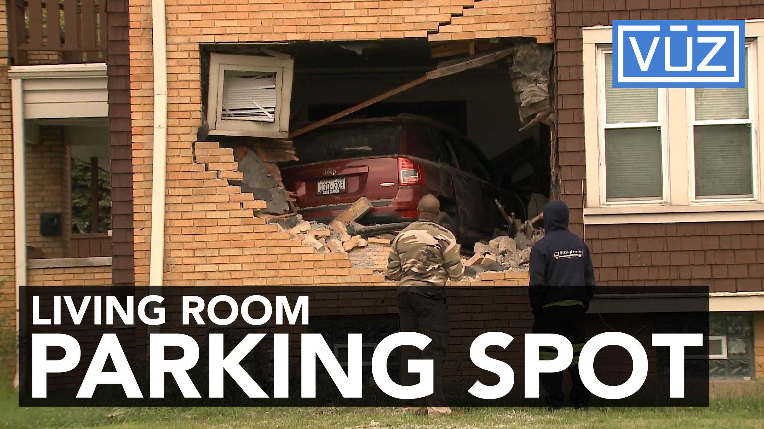 SUV ends up in living room after going airborne