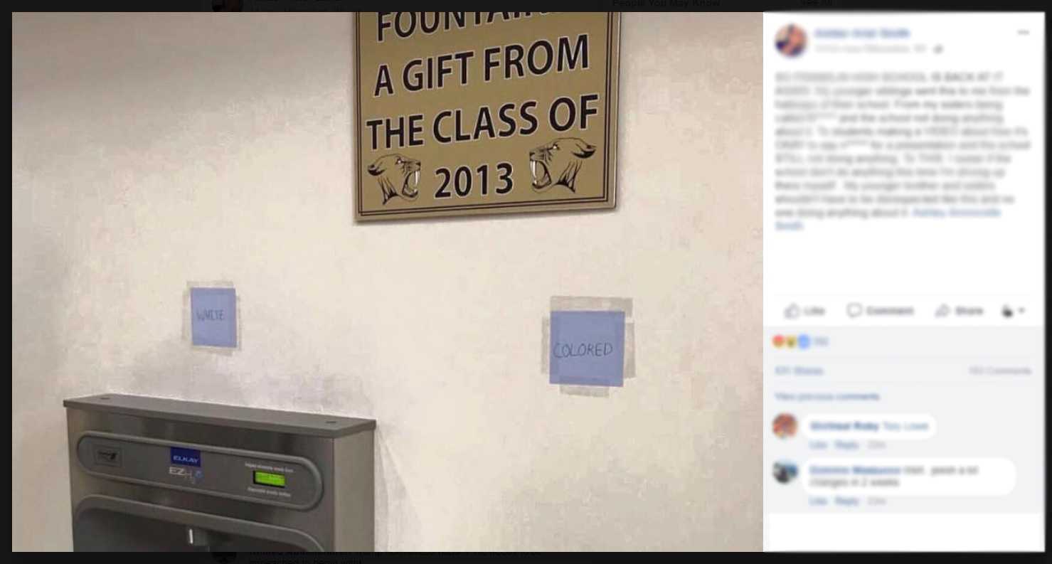 'Offensive, hurtful, and wrong': Student labels fountains 'white' and 'colored'