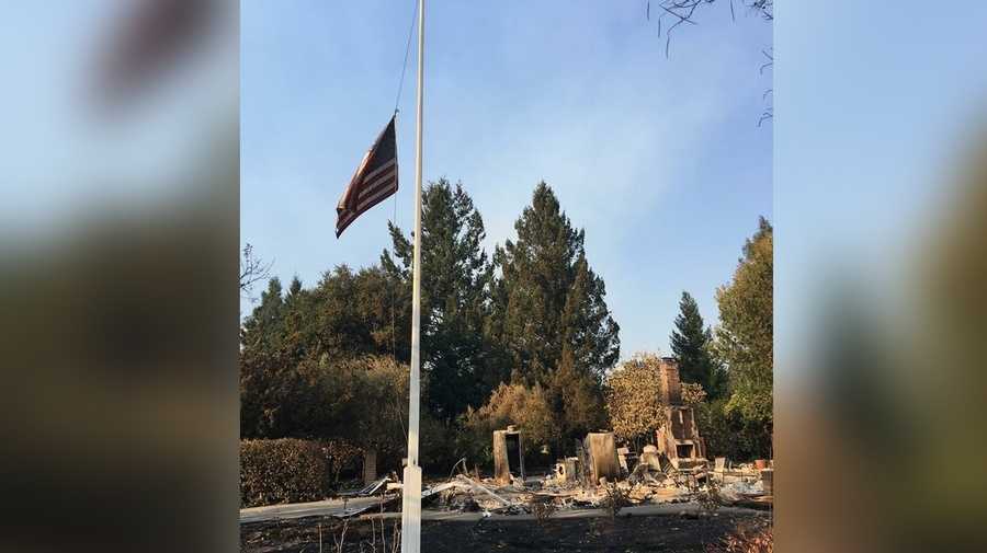 American flag still waves in front of destroyed Santa Rosa home