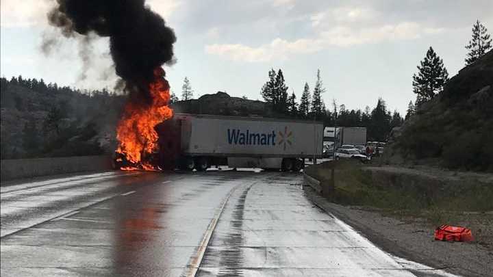 All lanes of EB I 80 reopened after big rig caught fire