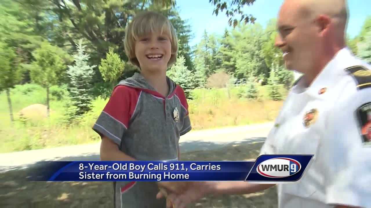 Boy, 8, carries sister out of burning home