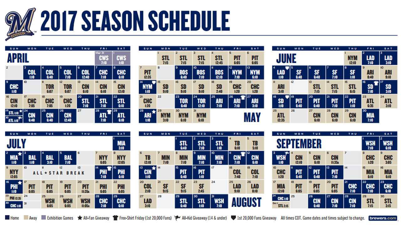 Milwaukee Brewers 2017 Schedule