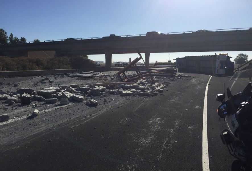 SB I-5 reopens in Sacramento after bricks spilled