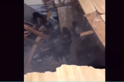Dramatic moment apartment floor collapses during homecoming party caught on tape