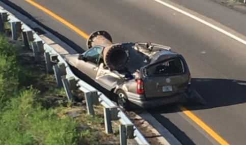 Man somehow survives after large metal pipe crushes minivan
