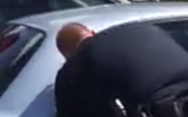 Police officers break into car to save dog trapped inside on hot day