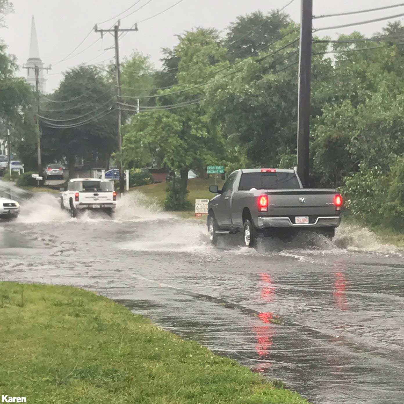 Heavy rain brings street flooding to Cape Cod