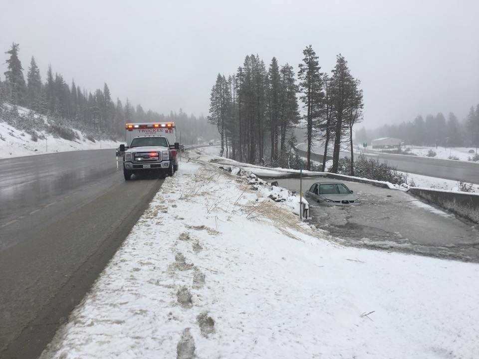 Man drives into ditch after hitting slush in Truckee