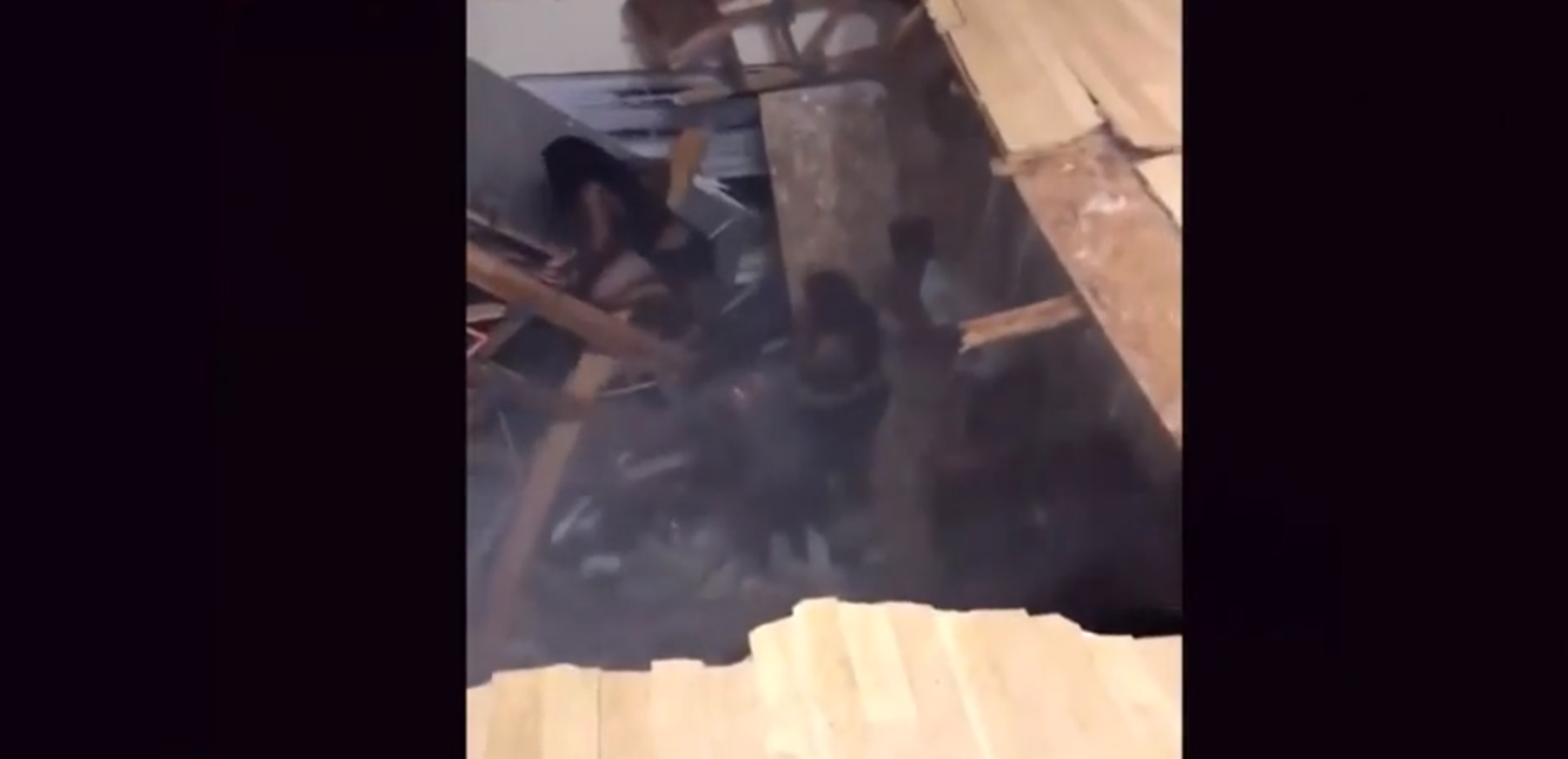 Video: Dramatic moment apartment floor collapses during homecoming party