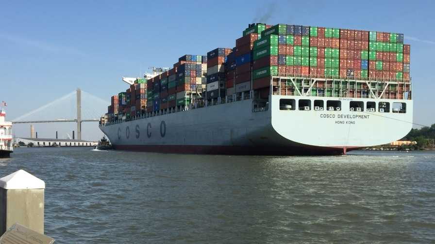 'It takes up the whole river!' Savannah welcomes giant ship