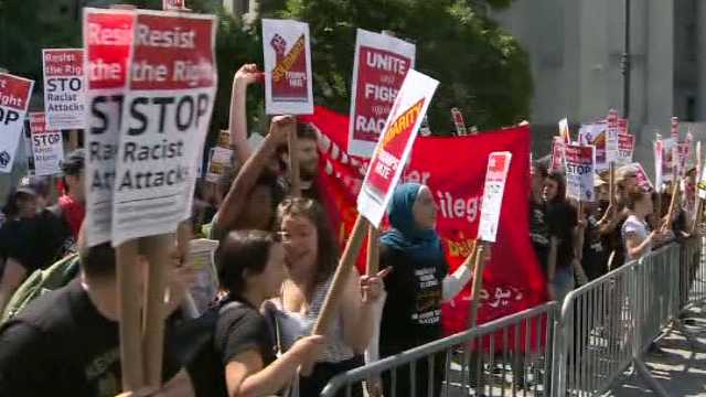 Marches against Islamic law draw counter-protests across US