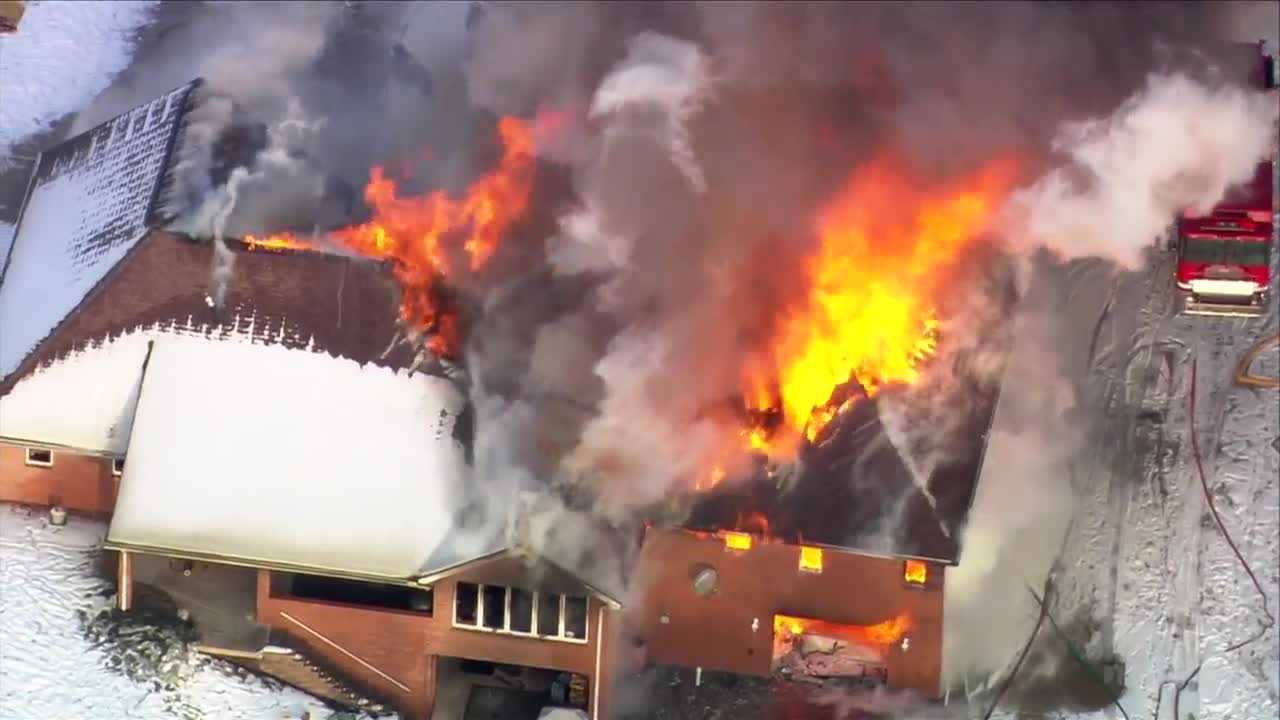 Large fire burning at home in Derry Township, Westmoreland County