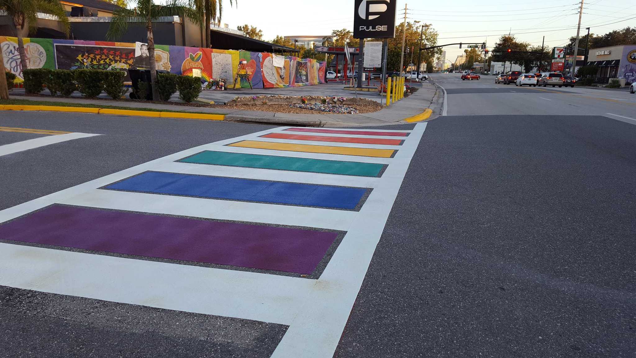 Crews create rainbow crosswalk outside of Pulse nightclub