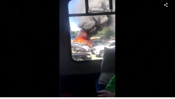 Caught on camera: Fire burns nearly a dozen cars in North Carolina parking lot