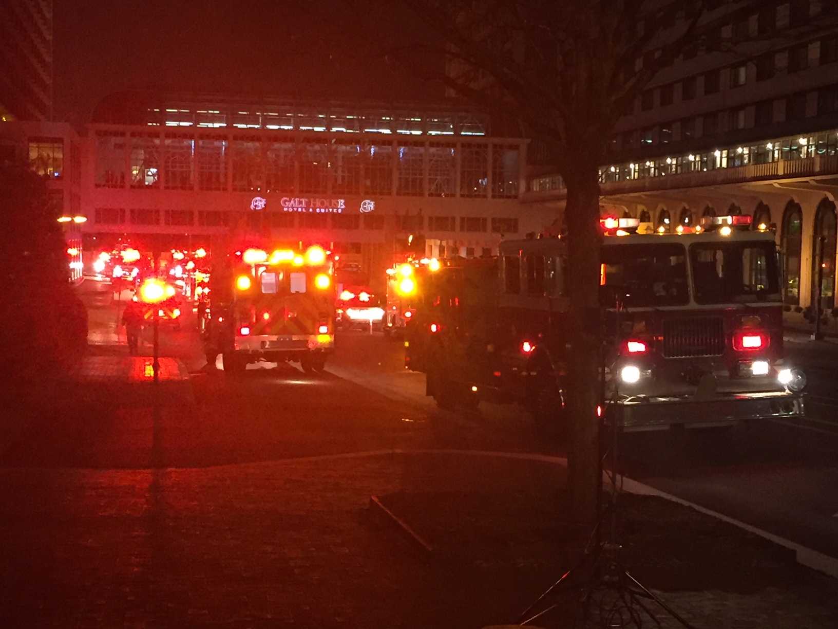 Emergency crews respond to fire at Galt House Hotel