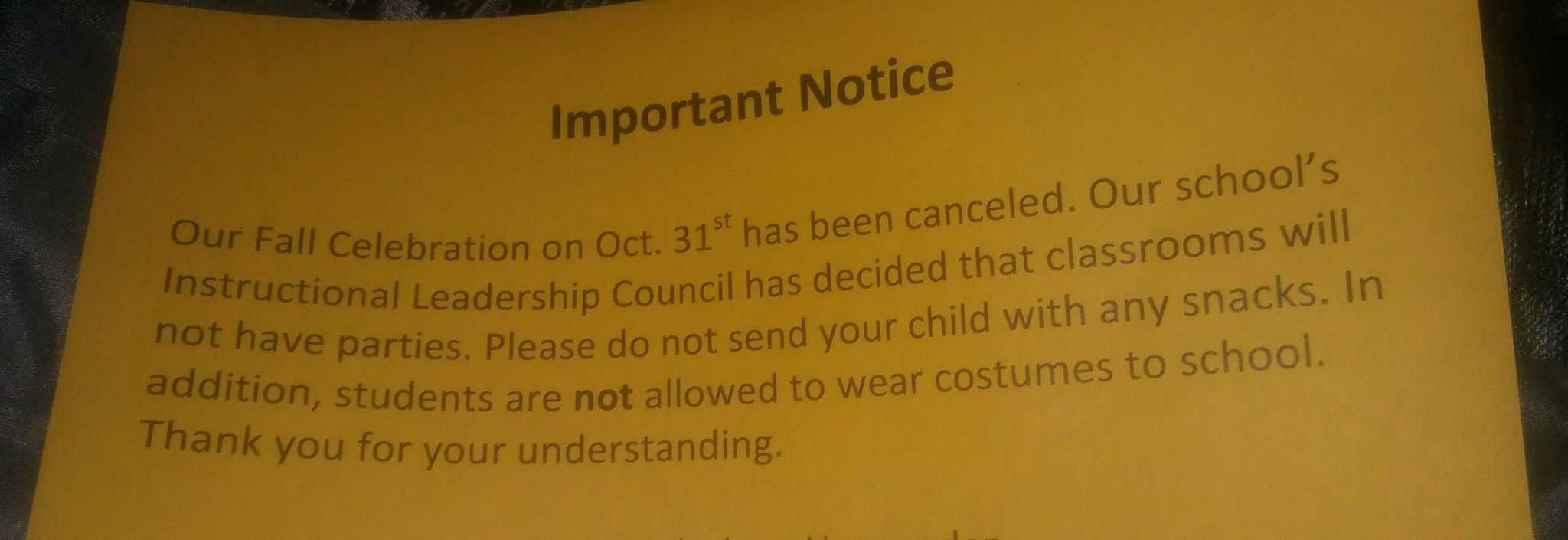 Local elementary school cancels Halloween celebration