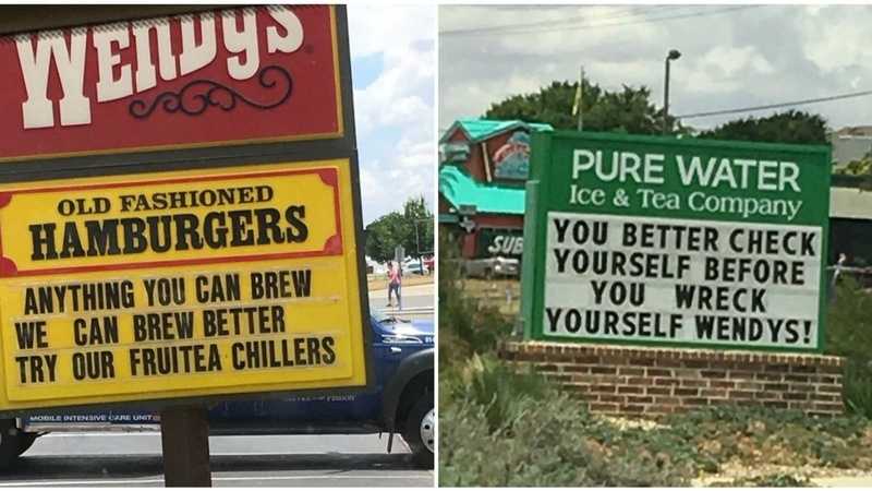 A Texas Wendy's and neighboring Pure Water are having a hilarious sign war