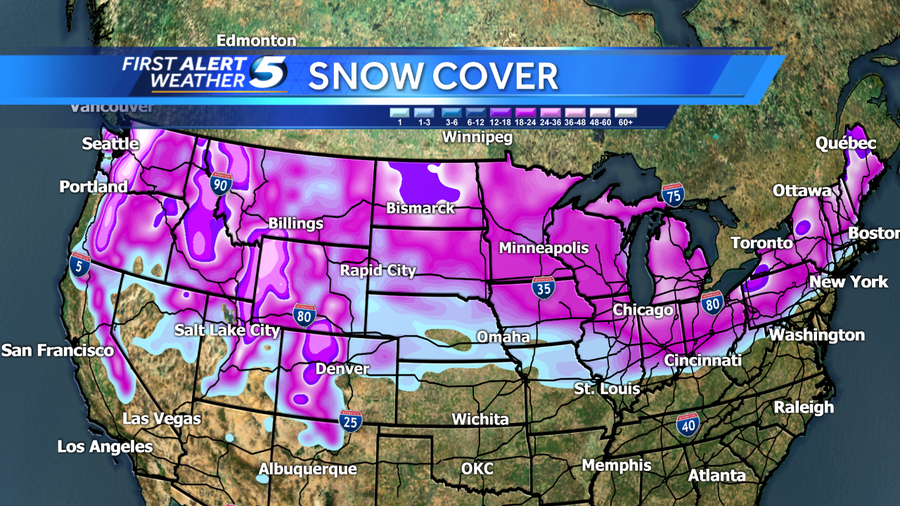 Current U.S. snow cover 38 percent more than last month