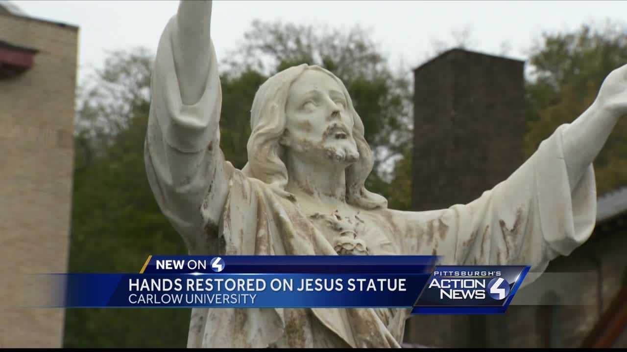 Carlow University's Jesus statue restored after hands were cut off by unknown vandal