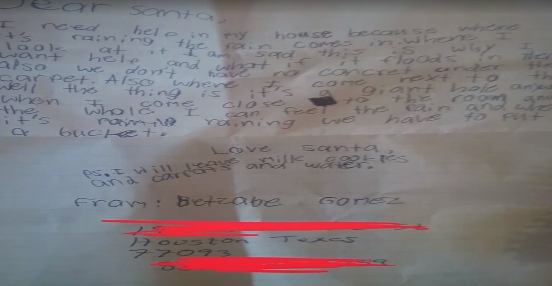 8-year-old asks Santa to help sick dad, fix Harvey-damaged home