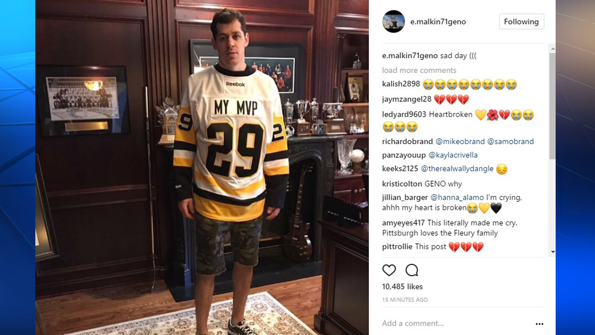 Evgeni Malkin bids adieu to Marc-Andre Fleury with Instagram post