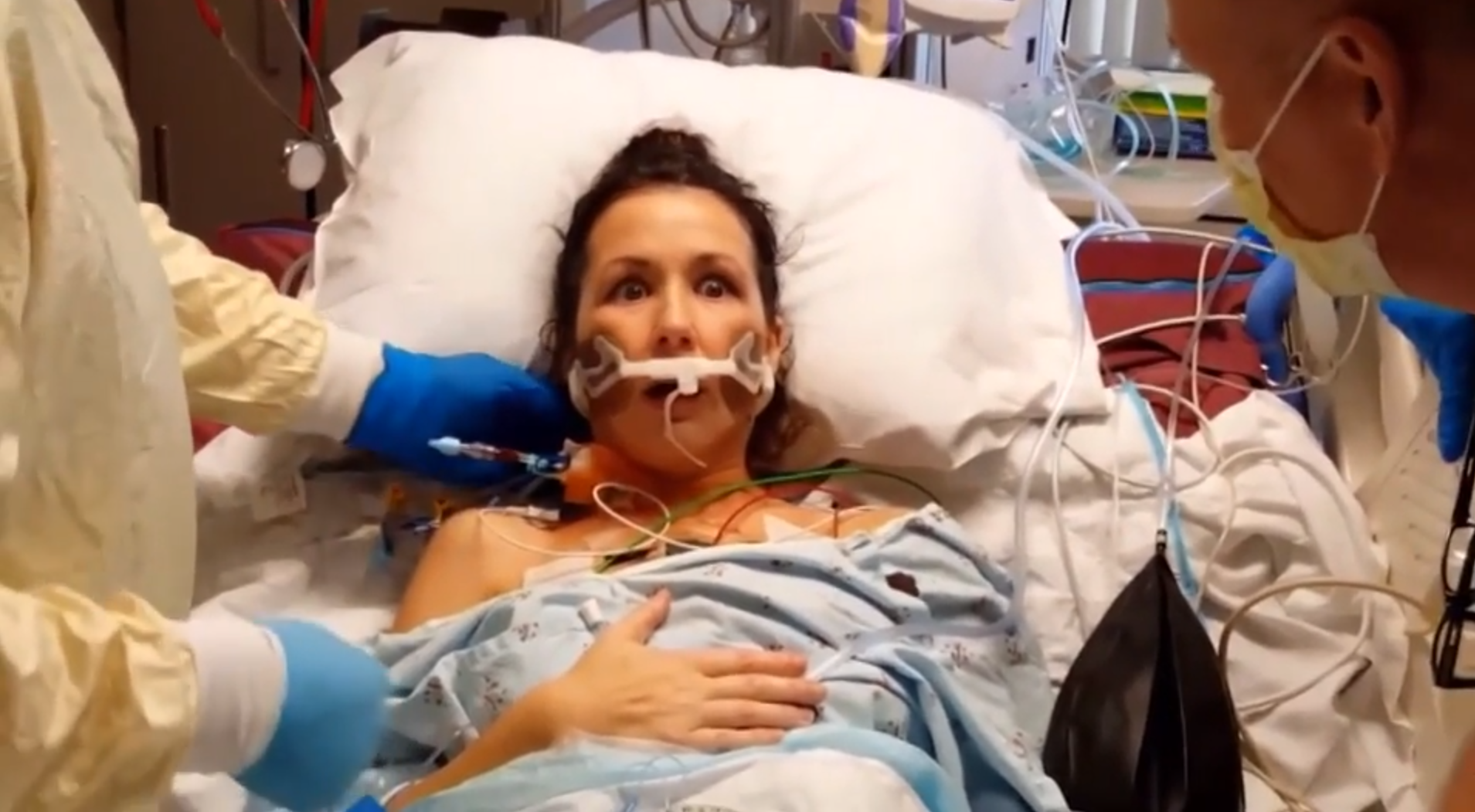 Powerful video of woman taking first breath with new lungs goes viral