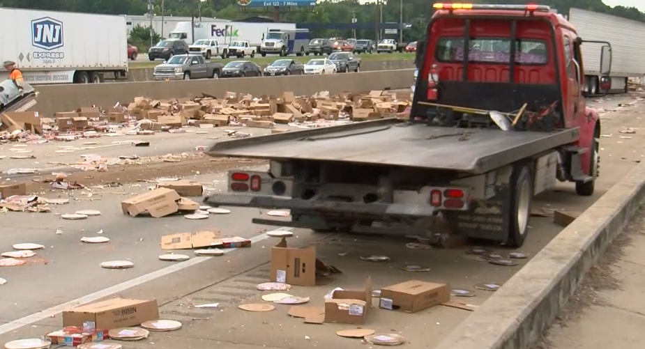 It's not delivery - it's DiGiorno Pizza spilled on interstate