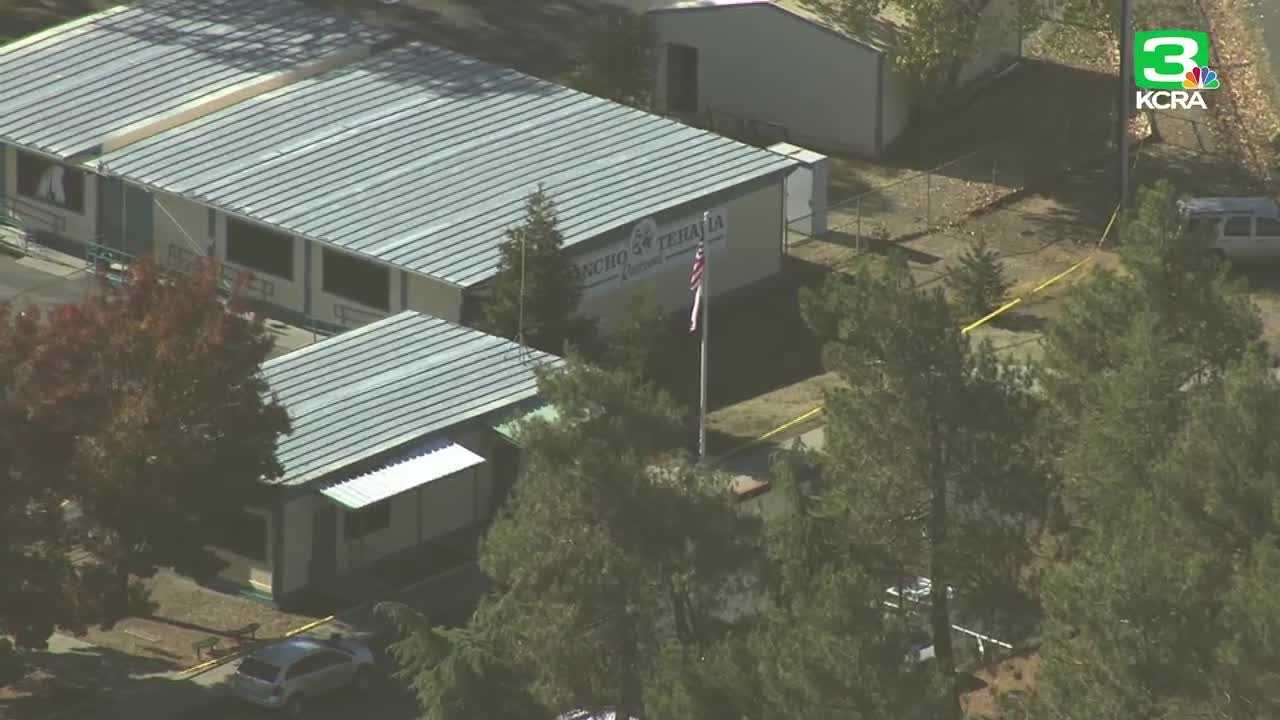 Aerial view of shooting scenes near Rancho Tehama school