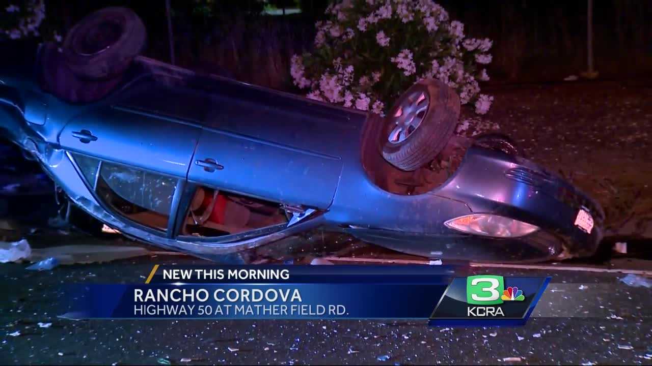 Flipped car found abandoned near Highway 50 in Rancho Cordova