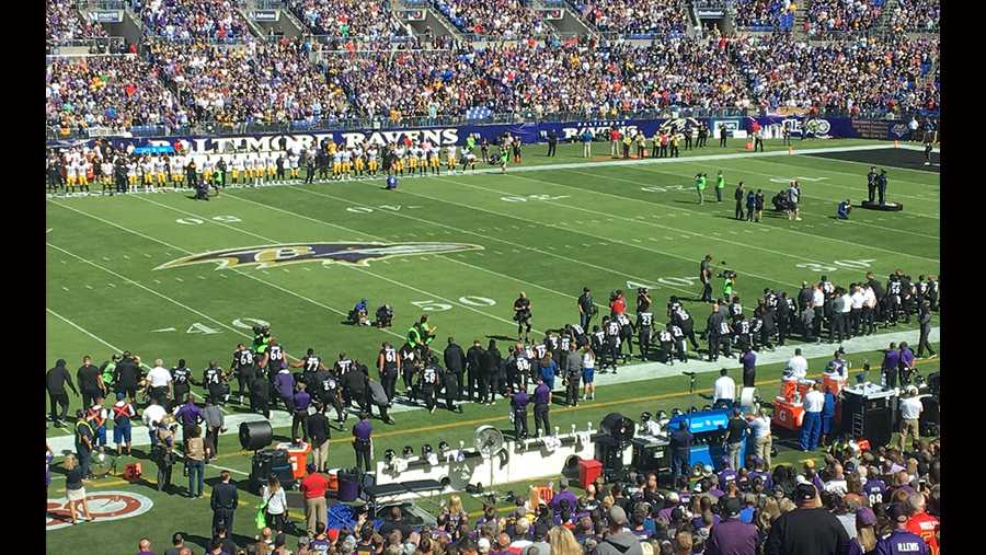 All of the Pittsburgh Steelers stood for the national anthem at their game in Baltimore