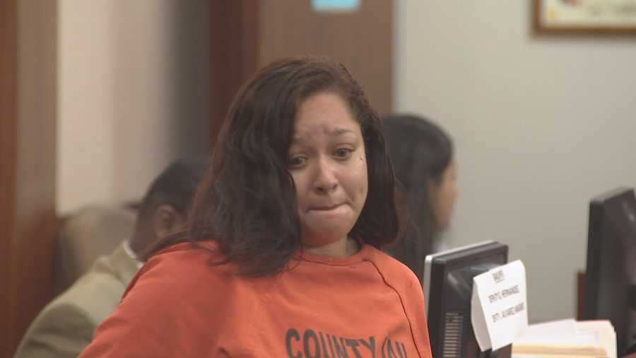 <p>Edith Abrego, 29, in court on August 8, 2017. She is charged with felony murder, accused of killing her 7-year-old son in a car crash while driving while intoxicated. If convicted, she faces the possibility of life in prison.</p>
