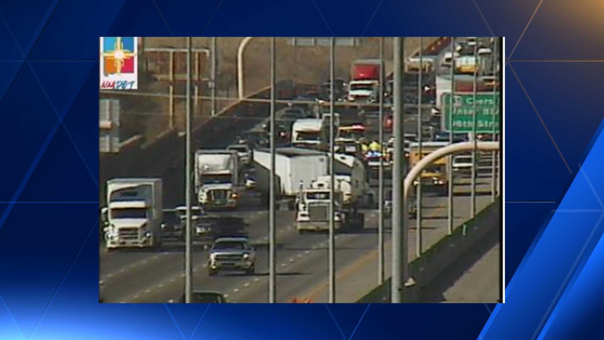 Jack-knifed semi causes traffic back-up Tuesday morning