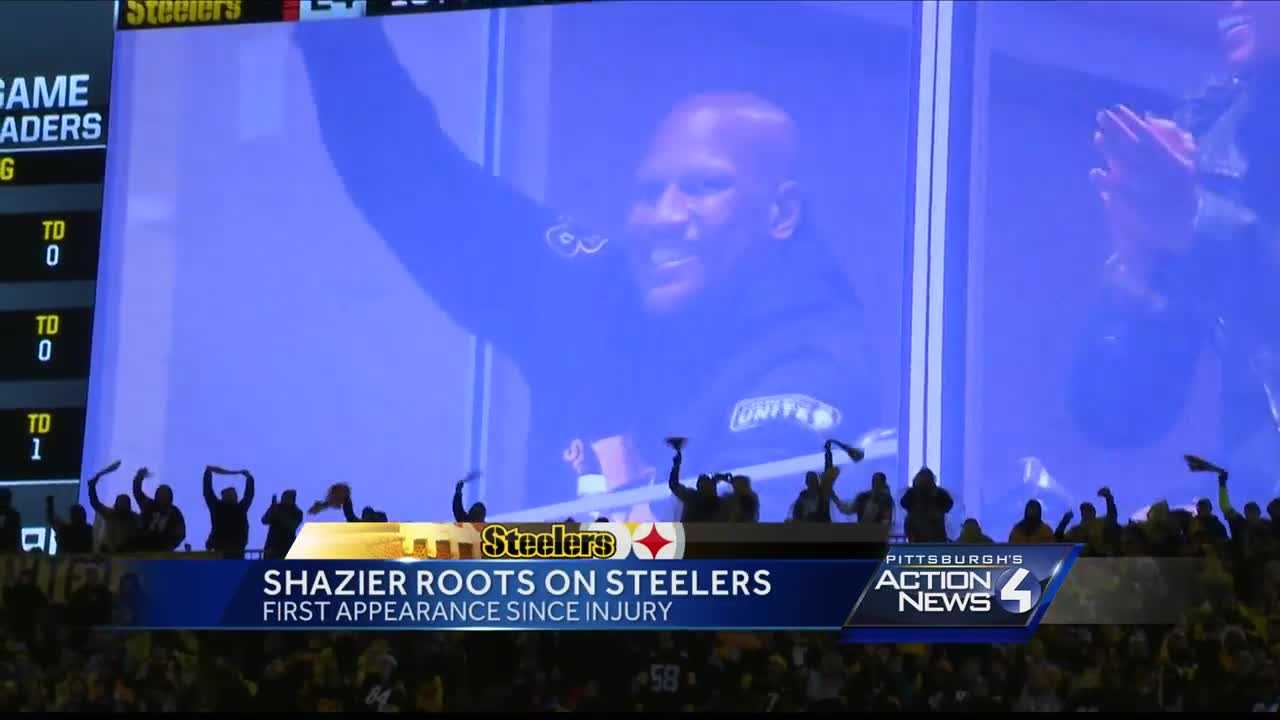 Ryan Shazier waves Terrible Towel, cheers on Steelers from private box at Heinz Field during game vs. Patriots