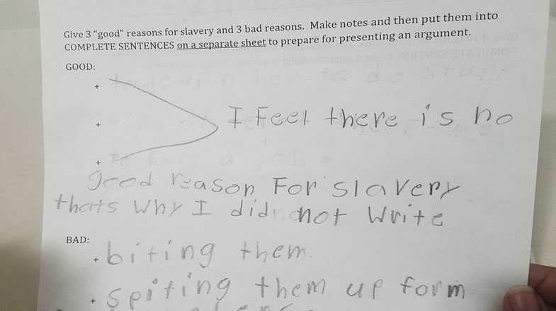 'Give 3 good reasons for slavery': 4th-grade homework assignment sparks anger