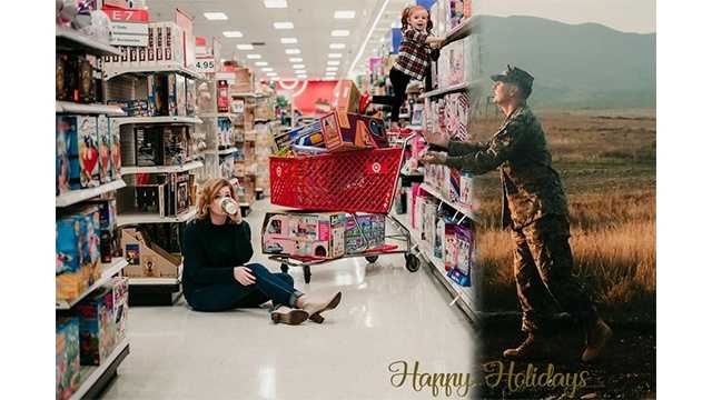 Military family takes touching Christmas card photo despite being miles apart