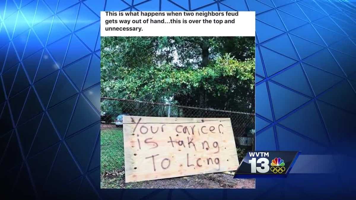 Neighbor feud escalates with sign targeting man’s cancer