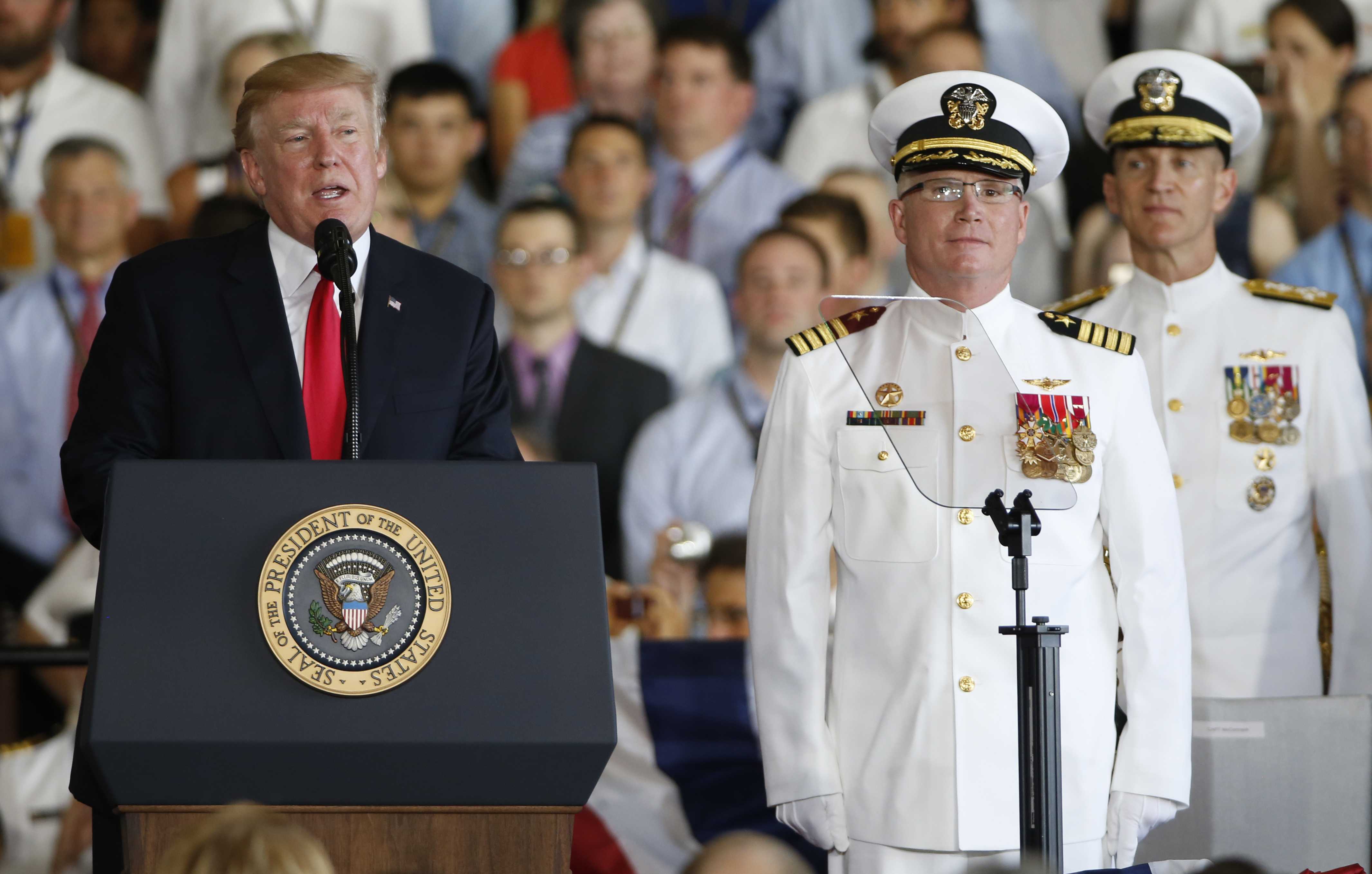 Trump hails America's military might at commissioning of USS Gerald R. Ford