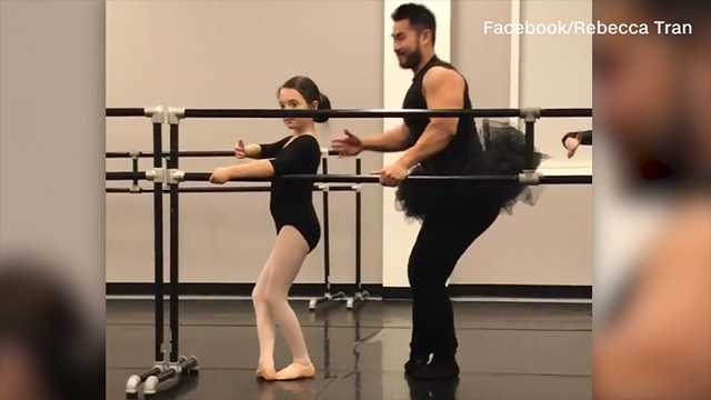 Dad rocks tutu to support daughter during ballet class