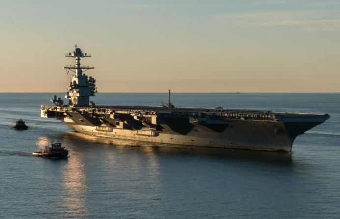 Image result for trump on uss gerald ford