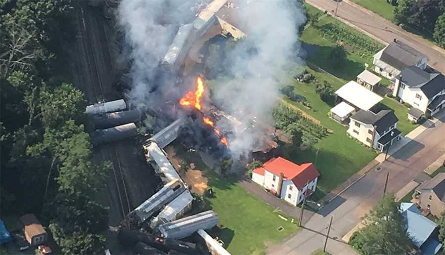 Entire town evacuated after freight train derails, catches fire in Bedford County, Pa.