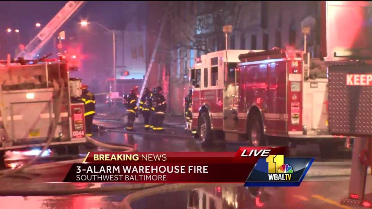 Crews battle 3-alarm warehouse fire in southwest Baltimore - WBAL Baltimore