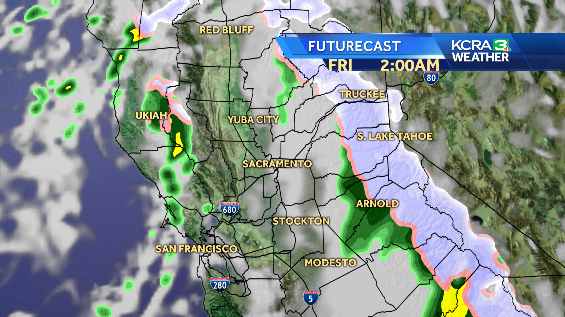Sierra snow moving in