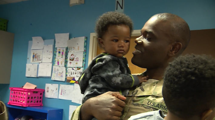 Deployed for 11 months, soldier meets his infant son for the first time