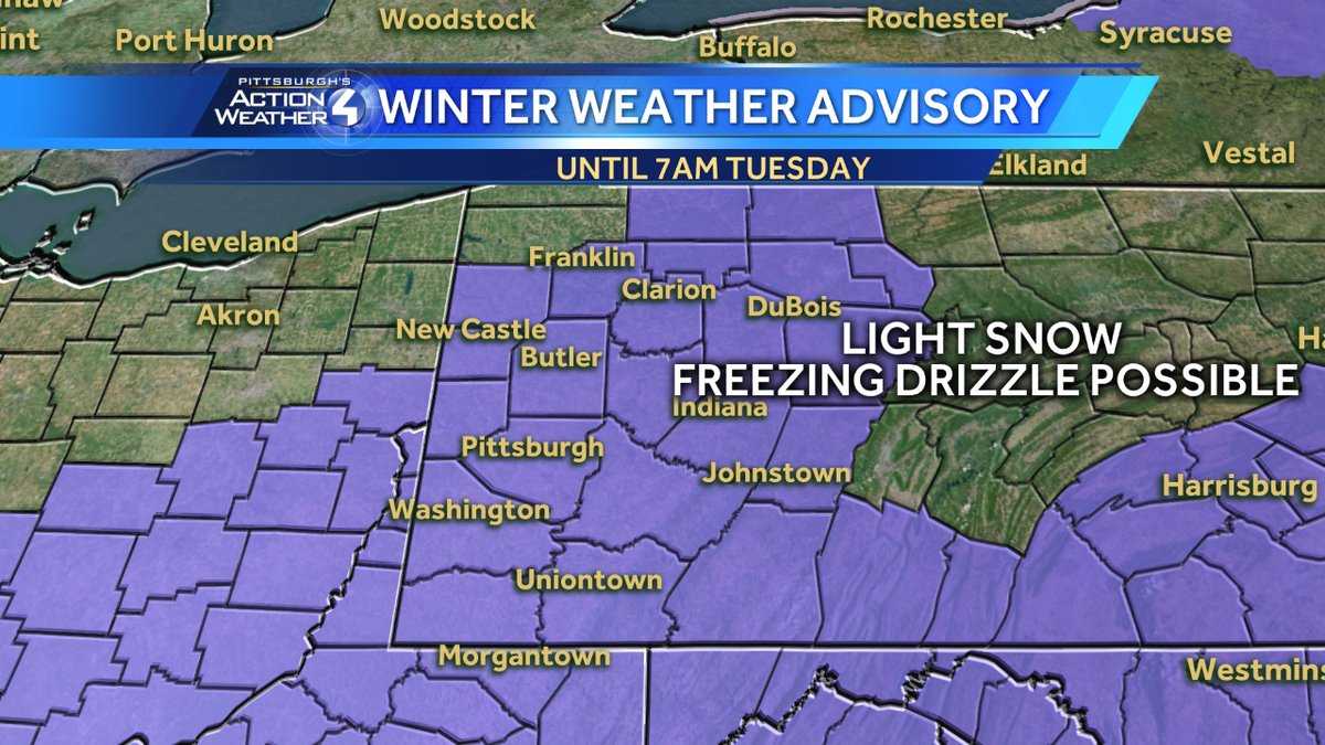 Winter weather advisory extended through 7 a.m. Tuesday